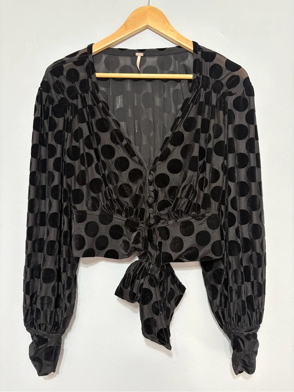 Free People Black Dottie Burnout Velvet Sheer Blouse size M